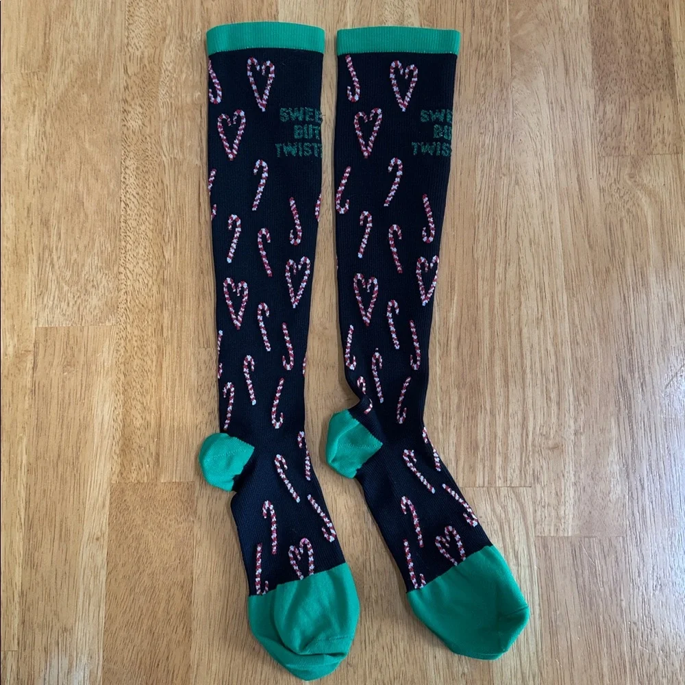 Nursemates Nurse Sweet But Twisted Candy Cane Compression Holiday Fun Socks